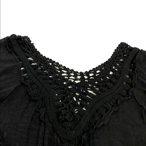 Vivid Importers Of New York Black Lace/Crochet Open Weave Boho Tunic/Coverup, SM - Picture 4 of 10